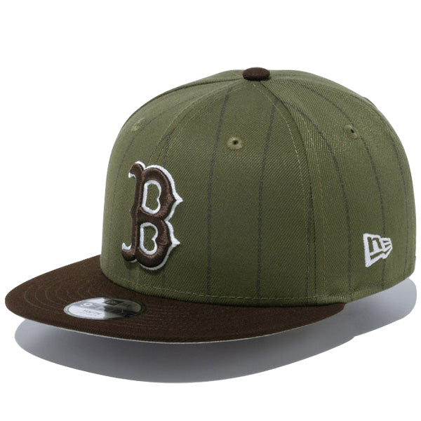 Youth 9FIFTY MLB Text Stripe ボストン・レッドソックス ニューオリーブ ブラウンバイザー