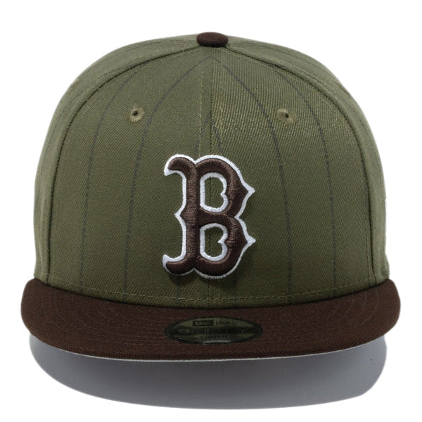 Youth 9FIFTY MLB Text Stripe ボストン・レッドソックス ニューオリーブ ブラウンバイザー