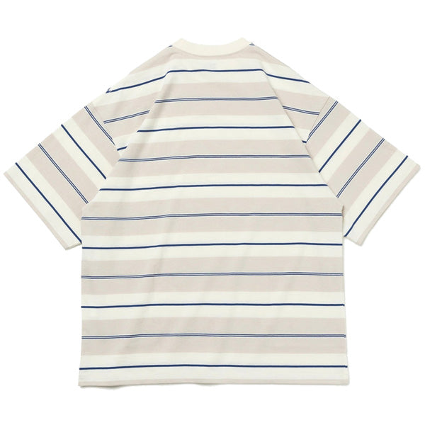 半袖 オーバーサイズド コットン Tシャツ Multi Border ストーン/オフホワイト/ブルー