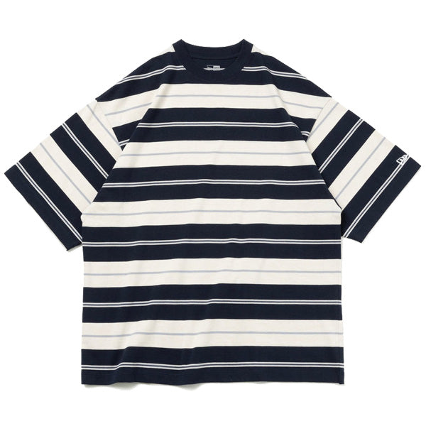半袖 オーバーサイズド コットン Tシャツ Multi Border ネイビー/ストーン/グレー