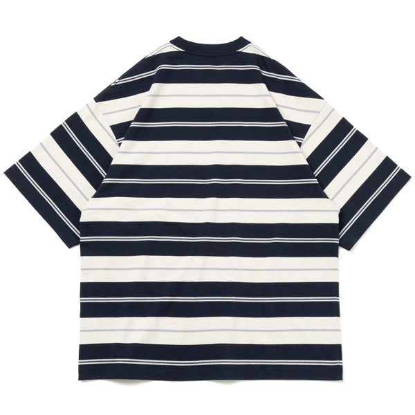 半袖 オーバーサイズド コットン Tシャツ Multi Border ネイビー/ストーン/グレー