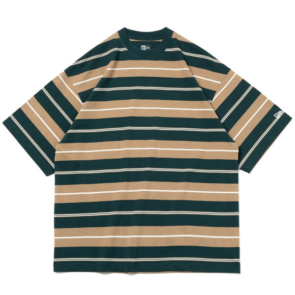 半袖 オーバーサイズド コットン Tシャツ Multi Border ダークグリーン/カーキ/オフホワイト