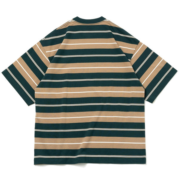 半袖 オーバーサイズド コットン Tシャツ Multi Border ダークグリーン/カーキ/オフホワイト