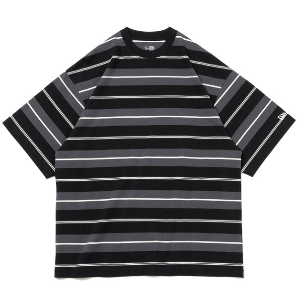 半袖 オーバーサイズド コットン Tシャツ Multi Border ブラック/チャコール/オフホワイト
