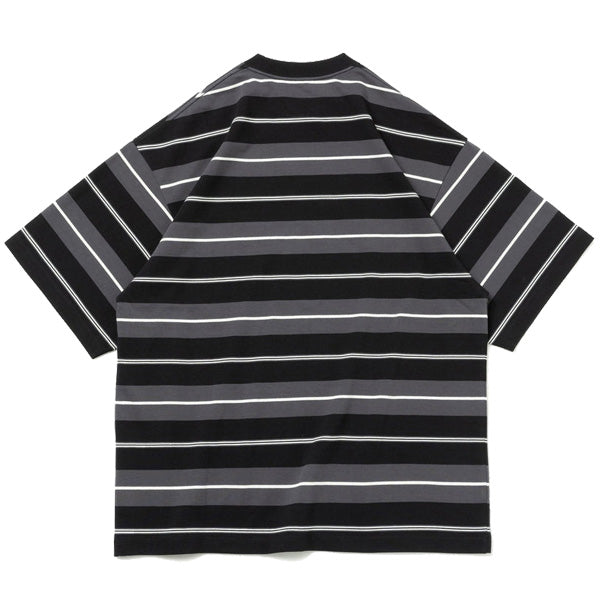 半袖 オーバーサイズド コットン Tシャツ Multi Border ブラック/チャコール/オフホワイト