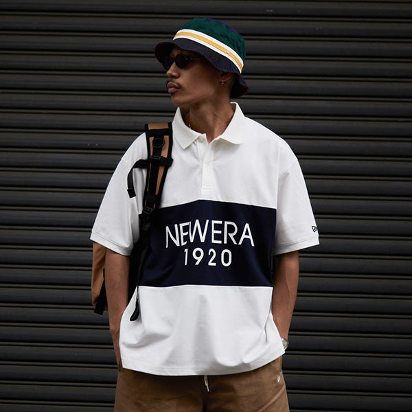 半袖 オーバーサイズド ポロシャツ Panel Polo オフホワイト/ネイビー