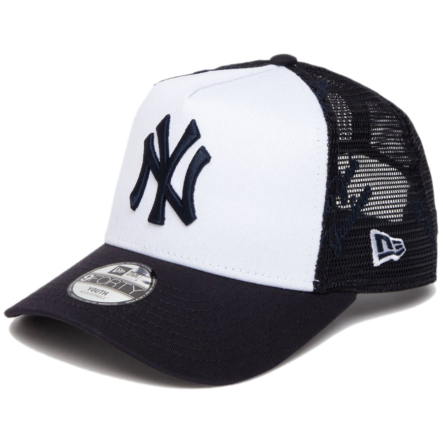 Youth 9FORTY A-Frame トラッカー MLB Mesh Embroidery ニューヨーク・ヤンキース ホワイト/ネイビー