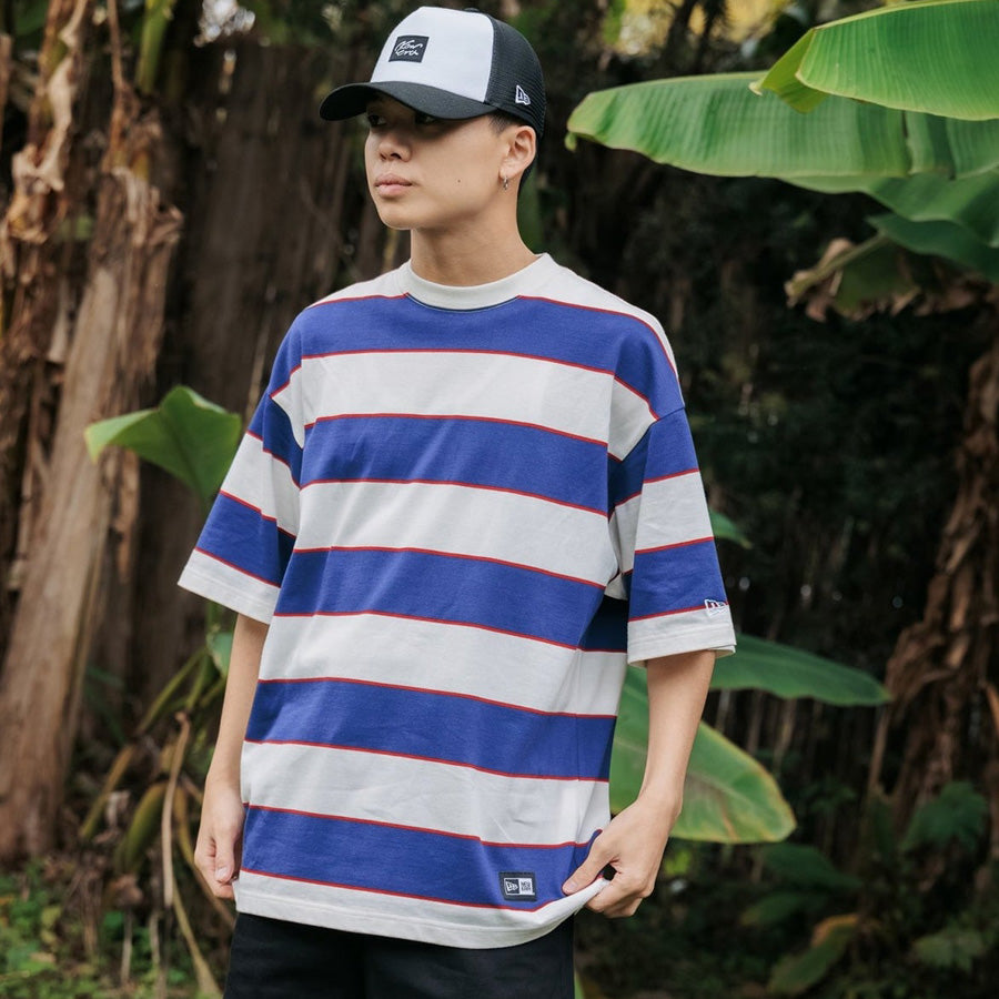 半袖 オーバーサイズド コットン Tシャツ Multi Border ダークロイヤル