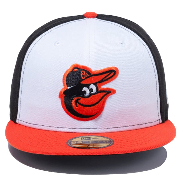 59FIFTY MLBオンフィールド ボルティモア・オリオールズ ホーム オプティックホワイト ブラック オレンジバイザー