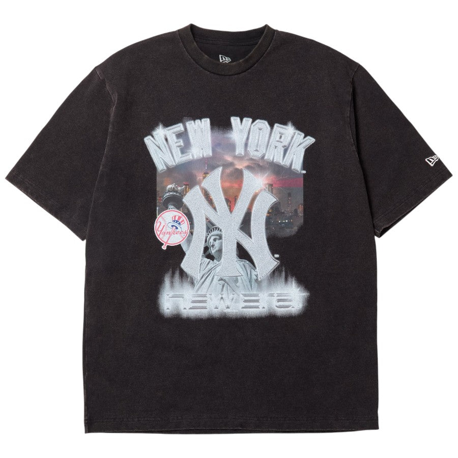 ニューエラ アパレル NEW ERA 半袖 ウォッシュドコットン Tシャツ Flame ニューヨーク ヤンキース ブラック 15129306 フロント