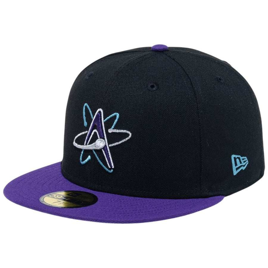 ニューエラ キャップ 帽子 NEW ERA CAP 59FIFTY MiLB マイナーリーグ アルバカーキ アイソトープス ブラック パープルバイザー 15221392 右斜め前