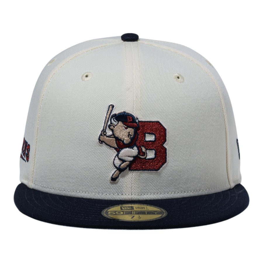 ニューエラ キャップ 帽子 NEW ERA CAP 59FIFTY MiLB マイナーリーグ バッファロー・バイソンズ クロームホワイト ネイビーバイザー 15221389 正面