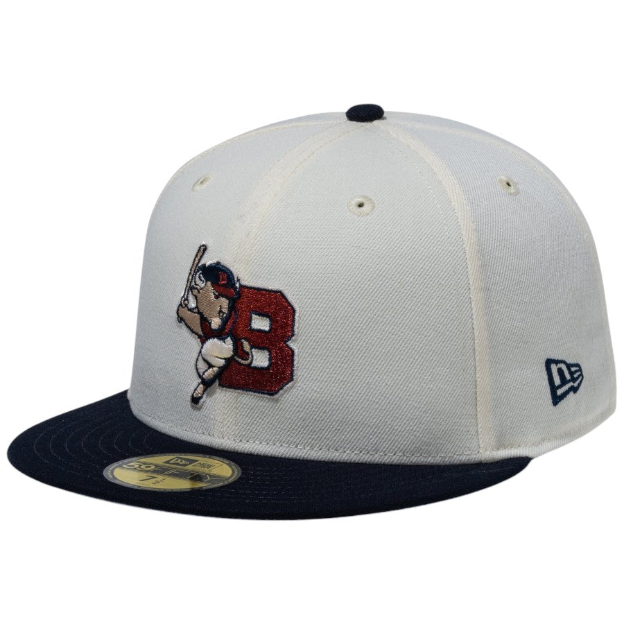 ニューエラ キャップ 帽子 NEW ERA CAP 59FIFTY MiLB マイナーリーグ バッファロー・バイソンズ クロームホワイト ネイビーバイザー 15221389 右斜め前