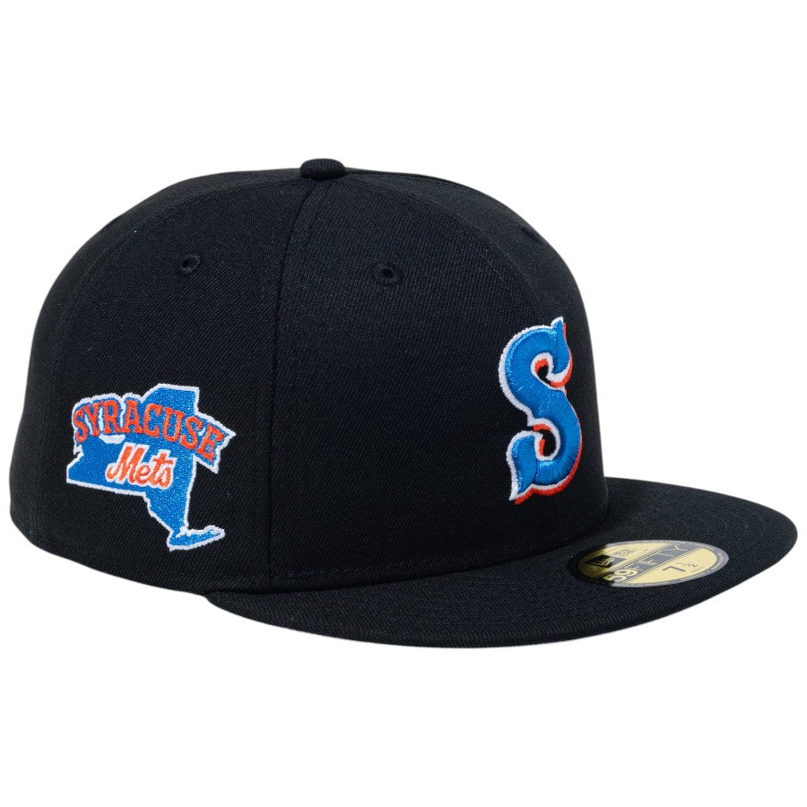 ニューエラ キャップ 帽子 NEW ERA CAP 59FIFTY MiLB マイナーリーグ シラキュース メッツ ブラック 15221324 左斜め前