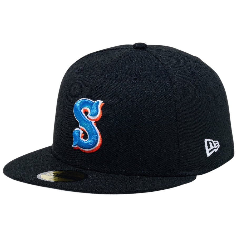ニューエラ キャップ 帽子 NEW ERA CAP 59FIFTY MiLB マイナーリーグ シラキュース メッツ ブラック 15221324 右斜め前