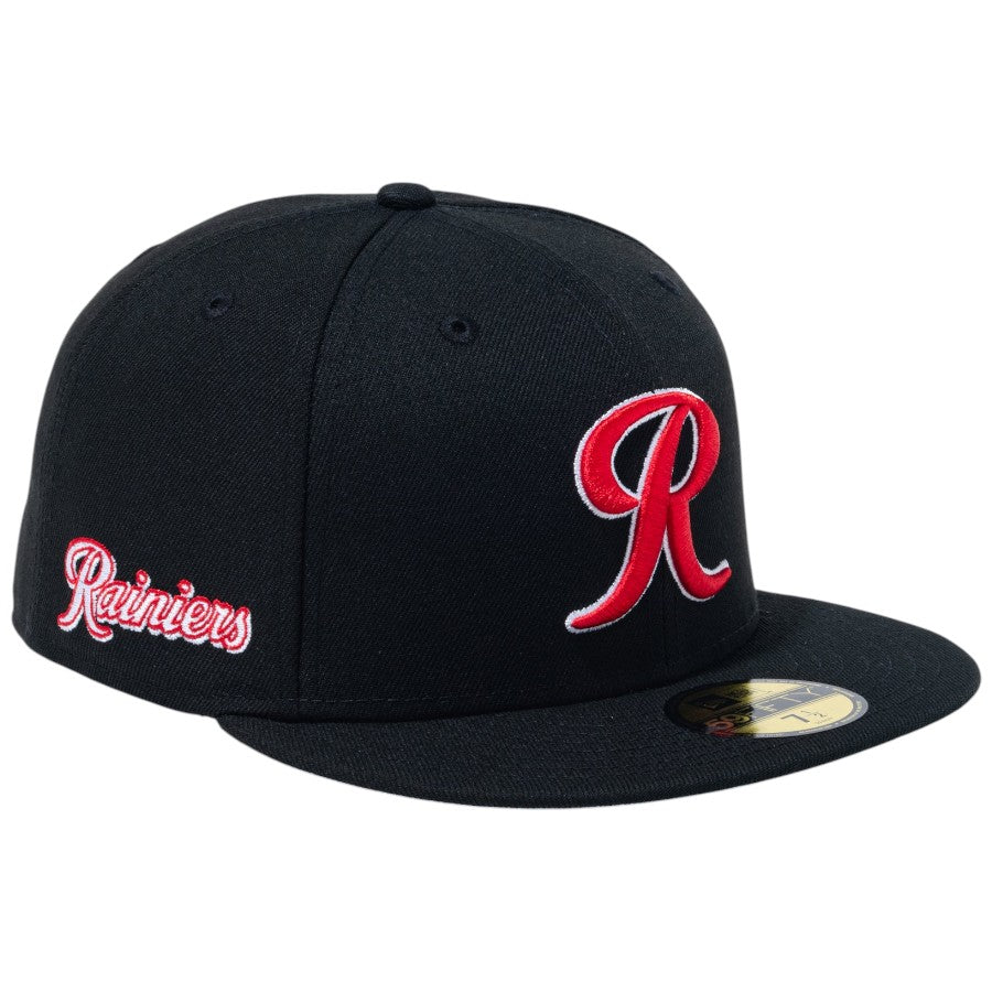 ニューエラ キャップ 帽子 NEW ERA CAP 59FIFTY MiLB マイナーリーグ タコマ レイニアーズ ブラック 15221323 左斜め前
