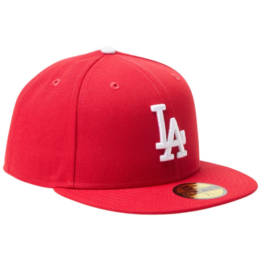 ニューエラ キャップ 帽子 NEW ERA CAP 59FIFTY MLB Scarlet ロサンゼルス ドジャース スカーレット 15137377  左斜め前