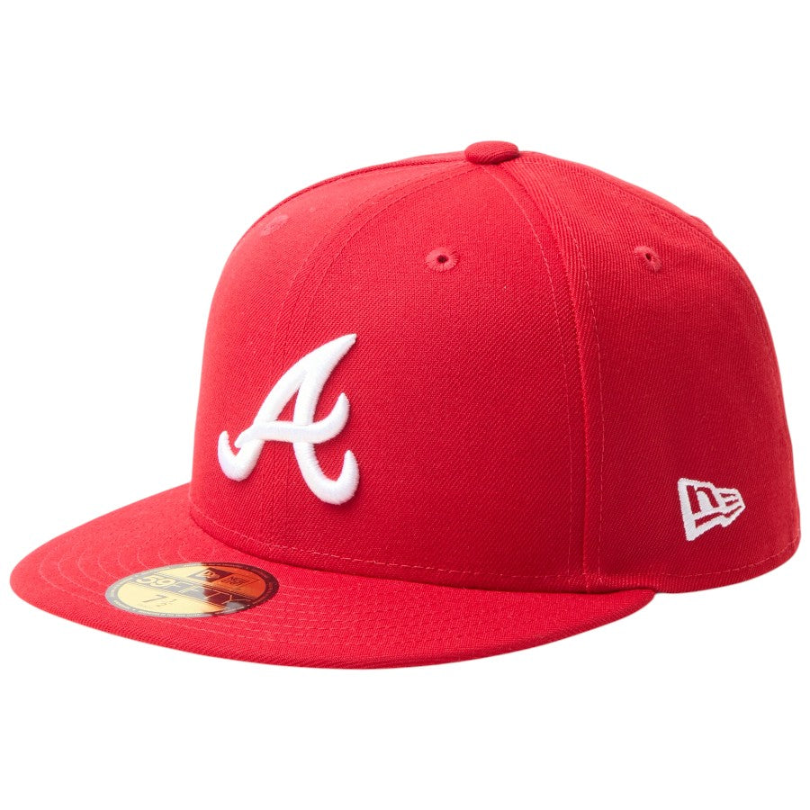 ニューエラ キャップ 帽子 NEW ERA CAP 59FIFTY MLB Scarlet アトランタ ブレーブス スカーレット 15137395 右斜め前