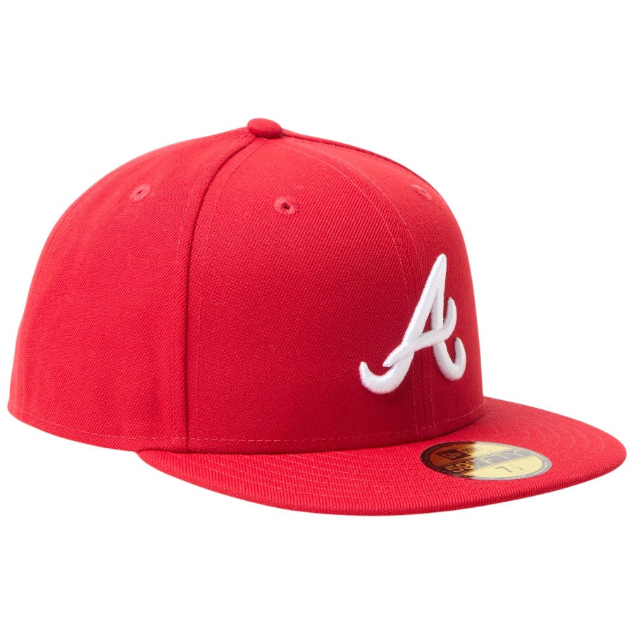 ニューエラ キャップ 帽子 NEW ERA CAP 59FIFTY MLB Scarlet アトランタ ブレーブス スカーレット 15137395 左斜め前