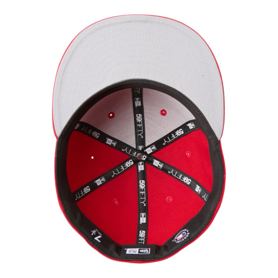 ニューエラ キャップ 帽子 NEW ERA CAP 59FIFTY MLB Scarlet アトランタ ブレーブス スカーレット 15137395 右斜め前 グレーアンダーバイザー