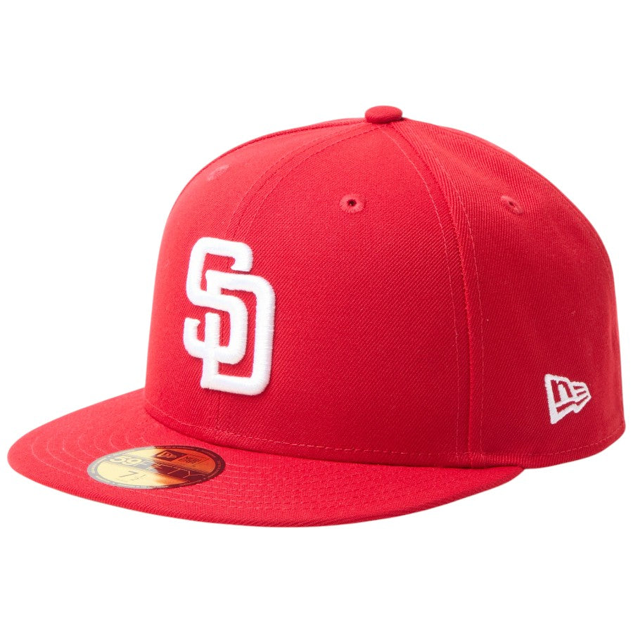 ニューエラ キャップ 帽子 NEW ERA CAP 59FIFTY MLB Scarlet サンディエゴ パドレス スカーレット 15137342 右斜め前
