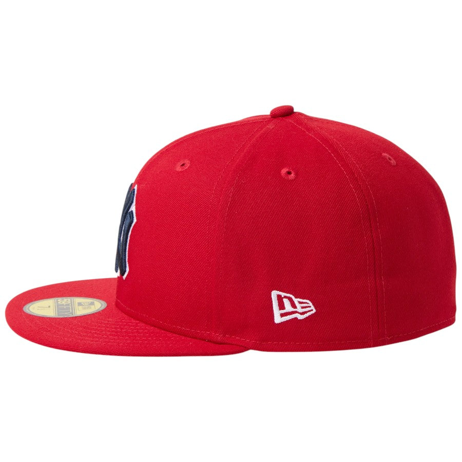 ニューエラ キャップ 帽子 NEW ERA CAP 59FIFTY MLB Scarlet ニューヨーク ヤンキース スカーレット ネイビー 15137356 左サイド