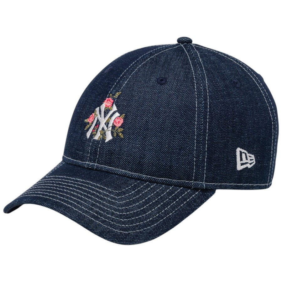 ニューエラ キャップ 帽子 NEW ERA CAP 9FORTY アンストラクチャード Flower フラワー柄 ニューヨーク ヤンキース デニム 15206585 右斜め前