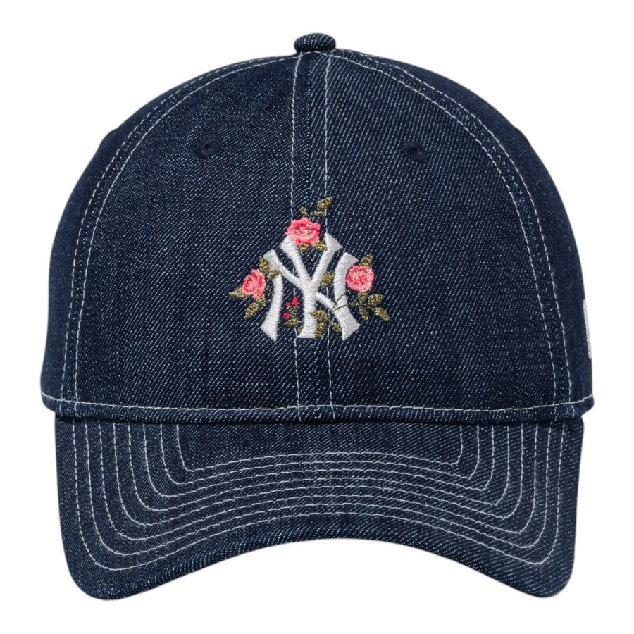 ニューエラ キャップ 帽子 NEW ERA CAP 9FORTY アンストラクチャード Flower フラワー柄 ニューヨーク ヤンキース デニム 15206585 正面