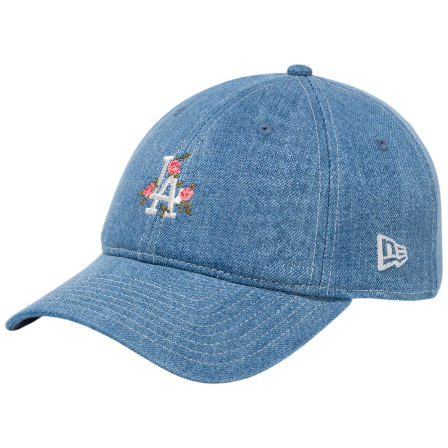 ニューエラ キャップ 帽子 NEW ERA CAP 9FORTY アンストラクチャード Flower フラワー柄 ロサンゼルス ドジャース ウォッシュドデニム 15206586 右斜め前