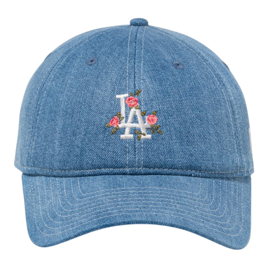 ニューエラ キャップ 帽子 NEW ERA CAP 9FORTY アンストラクチャード Flower フラワー柄 ロサンゼルス ドジャース ウォッシュドデニム 15206586 正面