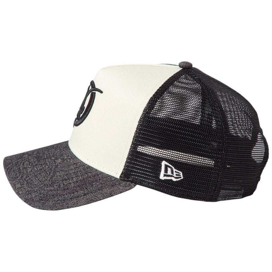 ニューエラ キャップ 帽子 NEW ERA CAP 9FORTY A-Frame トラッカー Laser Burn Out Denim デニム バンダナ柄 ロサンゼルス ドジャース シティーコネクトロゴ クロームホワイト/ブラック 15137100 左サイド