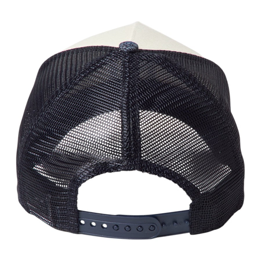 ニューエラ キャップ 帽子 NEW ERA CAP 9FORTY A-Frame トラッカー Laser Burn Out Denim デニム バンダナ柄 ニューヨーク ヤンキース クロームホワイト/デニム 15137097 リア