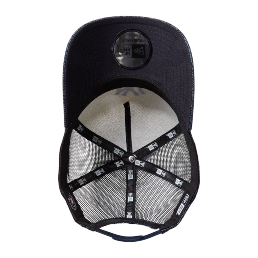 ニューエラ キャップ 帽子 NEW ERA CAP 9FORTY A-Frame トラッカー Laser Burn Out Denim デニム バンダナ柄 ニューヨーク ヤンキース クロームホワイト/デニム 15137097 アンダーバイザー