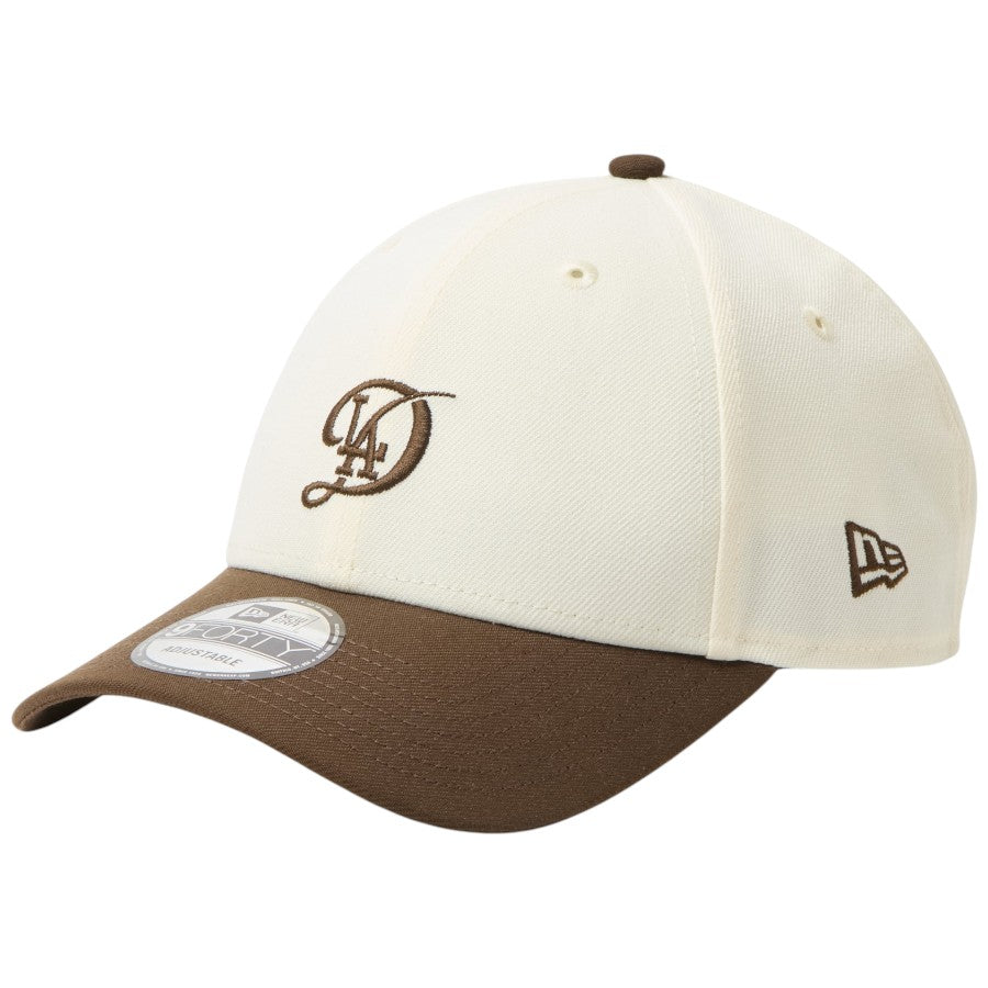 ニューエラ キャップ 帽子 NEW ERA CAP 9FORTY MLB 2-Tone ロサンゼルス ドジャース シティーコネクトロゴ クロームホワイト/ウォルナット 15137075 右斜め前