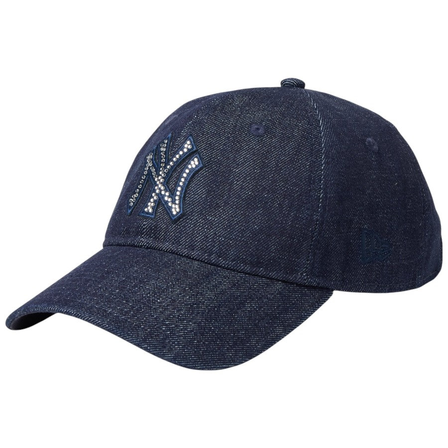 ニューエラ キャップ 帽子 NEW ERA CAP 9TWENTY Rhinestone ラインストーン ニューヨーク ヤンキース デニム 15137180 右斜め前