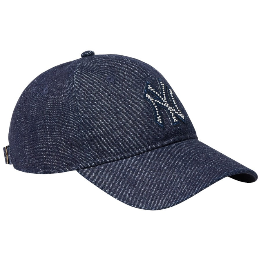 ニューエラ キャップ 帽子 NEW ERA CAP 9TWENTY Rhinestone ラインストーン ニューヨーク ヤンキース デニム 15137180 左斜め前