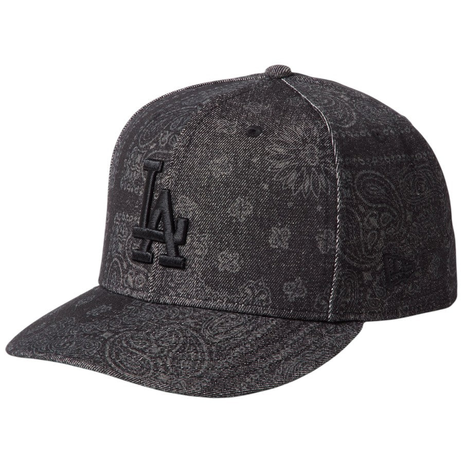 ニューエラ キャップ 帽子 NEW ERA CAP PC 59FIFTY Laser Burn Out Denim デニム バンダナ柄 ロサンゼルス ドジャース ブラック 15136906 右斜め前