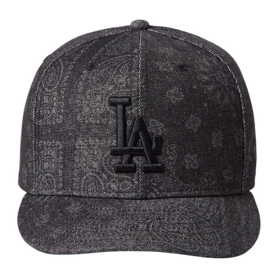 ニューエラ キャップ 帽子 NEW ERA CAP PC 59FIFTY Laser Burn Out Denim デニム バンダナ柄 ロサンゼルス ドジャース ブラック 15136906 正面
