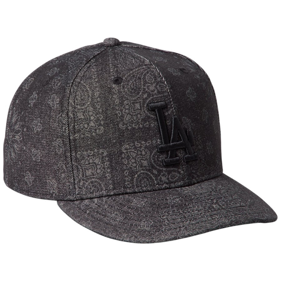 ニューエラ キャップ 帽子 NEW ERA CAP PC 59FIFTY Laser Burn Out Denim デニム バンダナ柄 ロサンゼルス ドジャース ブラック 15136906 左斜め前