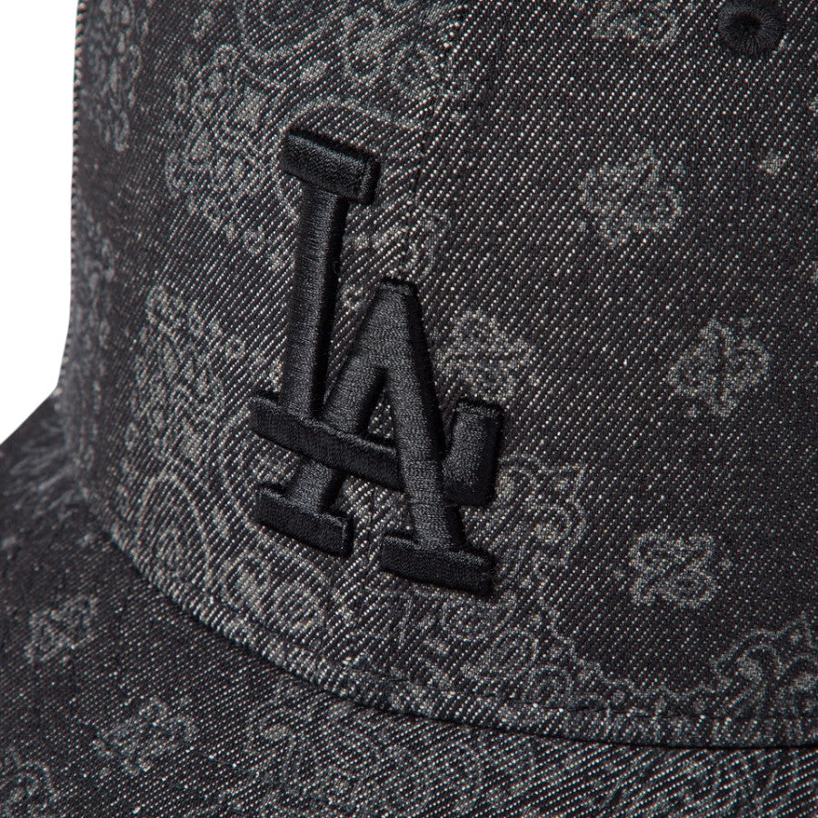 ニューエラ キャップ 帽子 NEW ERA CAP PC 59FIFTY Laser Burn Out Denim デニム バンダナ柄 ロサンゼルス ドジャース ブラック 15136906 フロントロゴ