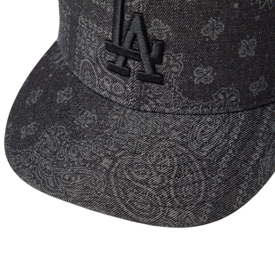 ニューエラ キャップ 帽子 NEW ERA CAP PC 59FIFTY Laser Burn Out Denim デニム バンダナ柄 ロサンゼルス ドジャース ブラック 15136906 バイザー