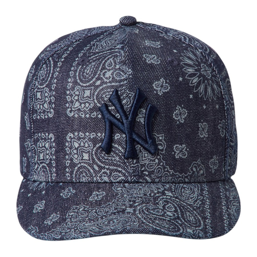 ニューエラ キャップ 帽子 NEW ERA CAP PC 59FIFTY Laser Burn Out Denim デニム バンダナ柄 ニューヨーク ヤンキース デニム 15136904 正面