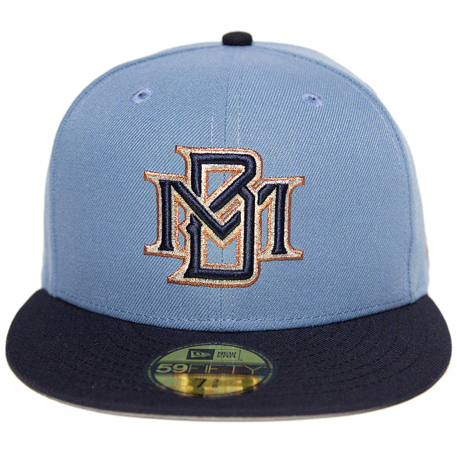 ニューエラ キャップ カスタム 帽子 NEW ERA CAP BEER ビール KINGS 別注 59FIFTY ミルウォーキー ブリュワーズ フェーデッドブルー ネイビー グレーアンダーバイザー 正面