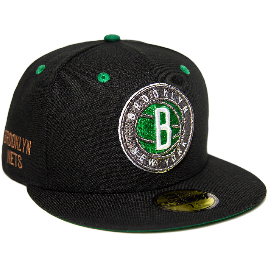 ニューエラ キャップ カスタム 帽子 NEW ERA CAP BEER ビール KINGS 別注 59FIFTY NBA ブルックリン ネッツ ブラック/グリーン ケリーグリーンアンダーバイザー 71034677 左斜め前