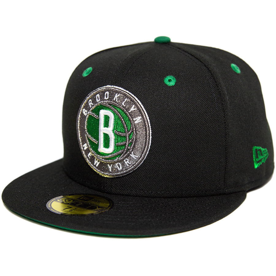 ニューエラ キャップ カスタム 帽子 NEW ERA CAP BEER ビール KINGS 別注 59FIFTY NBA ブルックリン ネッツ ブラック/グリーン ケリーグリーンアンダーバイザー 71034677 右斜め前