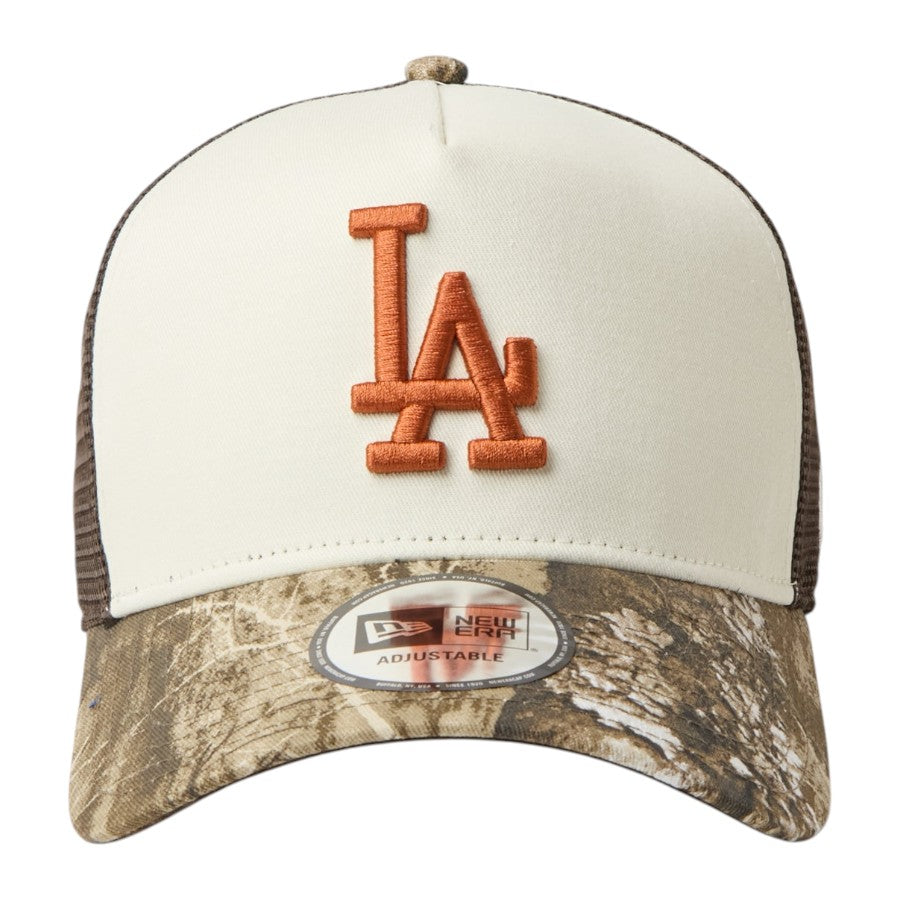 ニューエラ キャップ 帽子 NEW ERA CAP 9FORTY A-Frame トラッカー MLB Real Tree Camo ロサンゼルス ドジャース リアルツリーカモ/クロームホワイト 15137101 正面