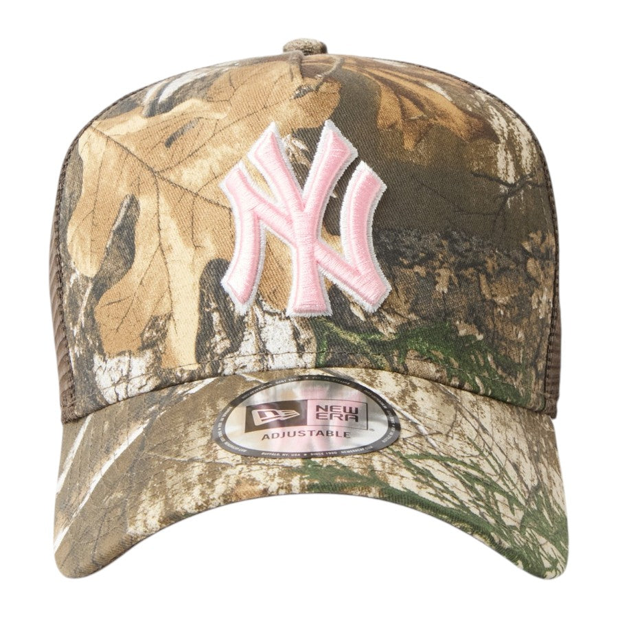 ニューエラ メッシュ キャップ 帽子 NEW ERA CAP 9FORTY A-Frame トラッカー MLB Real Tree Camo ニューヨーク ヤンキース リアルツリーカモ 15137096 正面