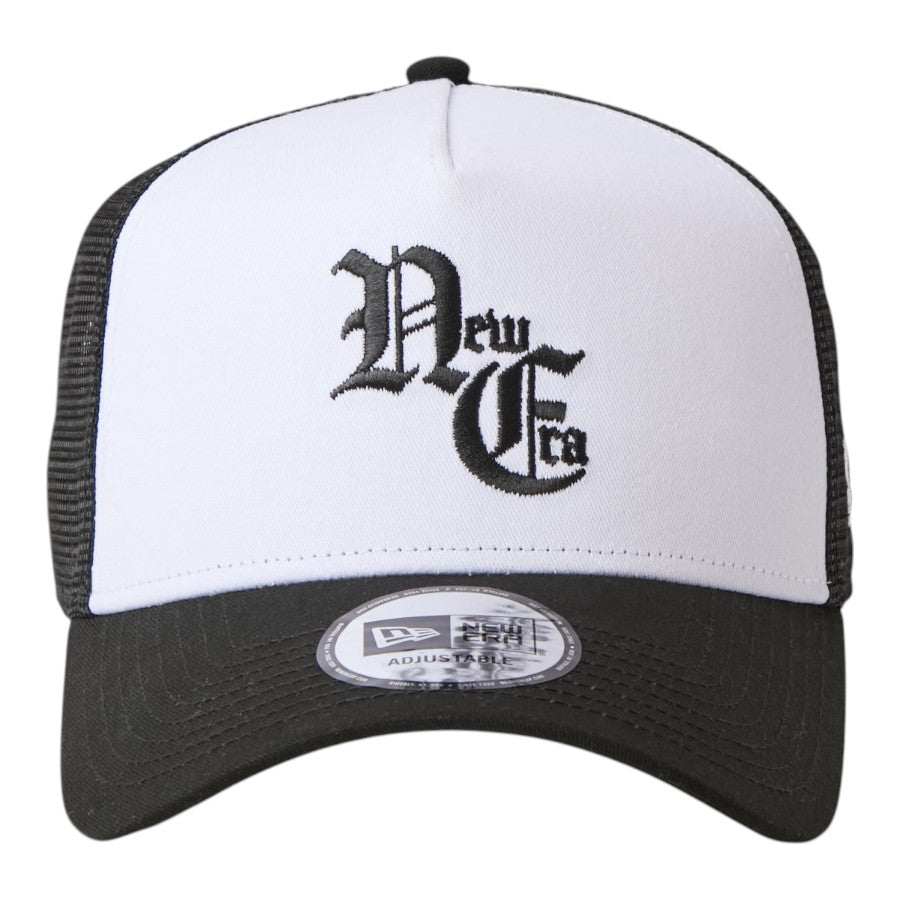 ニューエラ キャップ 帽子 NEW ERA CAP 9FORTY A-Frame トラッカー Old English オールド イングリッシュ 2-Tone ツートーン ホワイト ブラック 15137095 正面