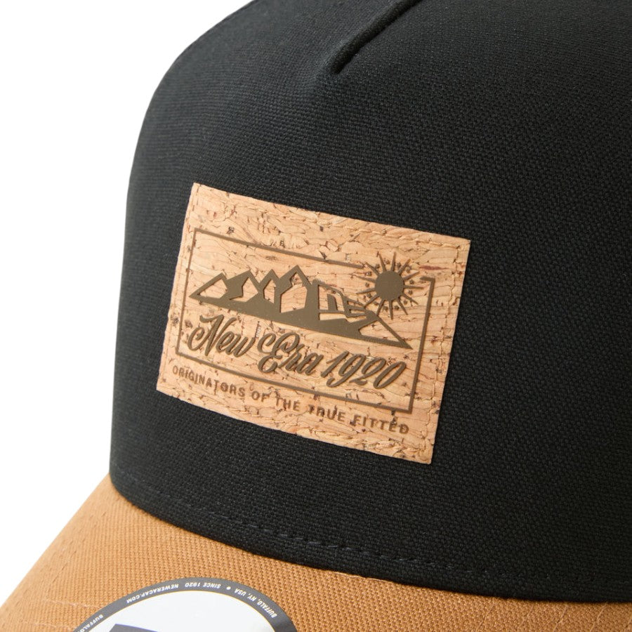 ニューエラ キャップ 帽子 NEW ERA CAP 9FORTY A-Frame トラッカー Cork Patch コルクパッチ ブラック/ライトブロンズ 15125117 | アウトドア フロントロゴ