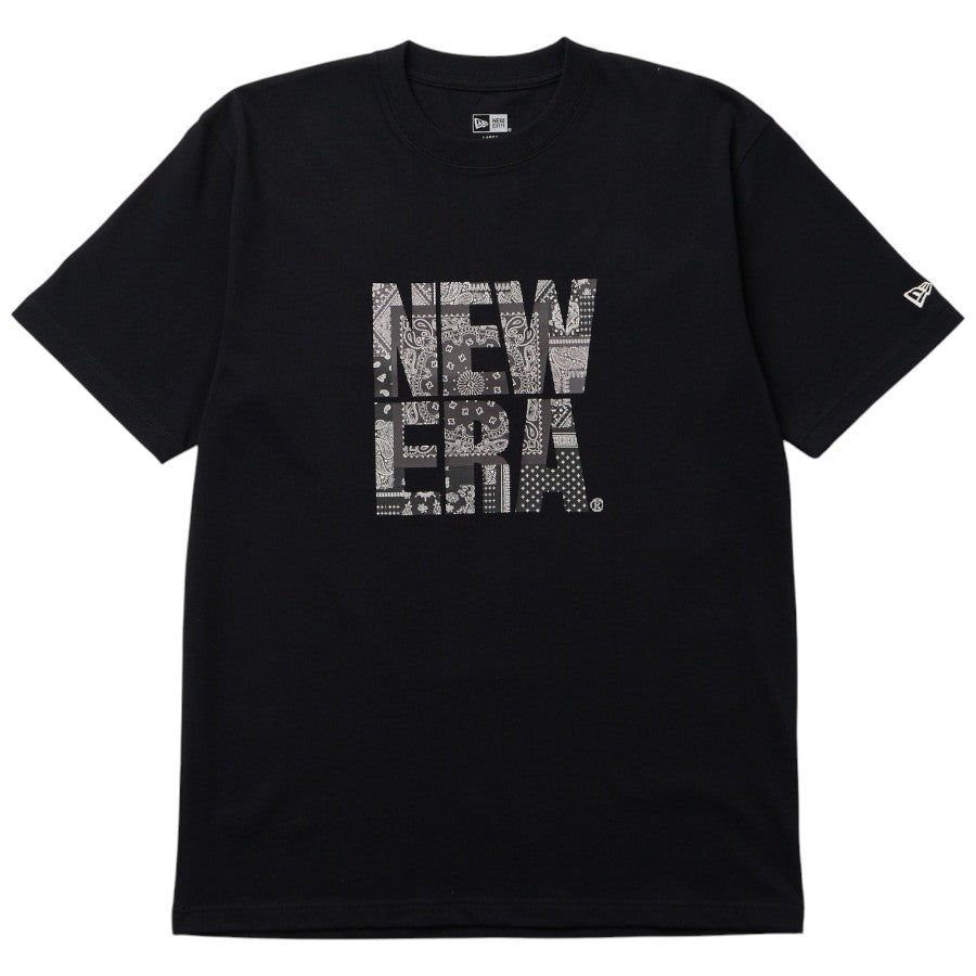 ニューエラ アパレル NEW ERA 半袖 コットン Tシャツ Oriental Paisley ペイズリー スクエアロゴ ブラック 14856697 フロント
